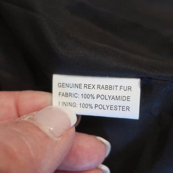 Womens Linda Richards Luxury Black Genuine Rex Rabbit Fur Puffer Jacket Coat XS - Picture 11 of 12